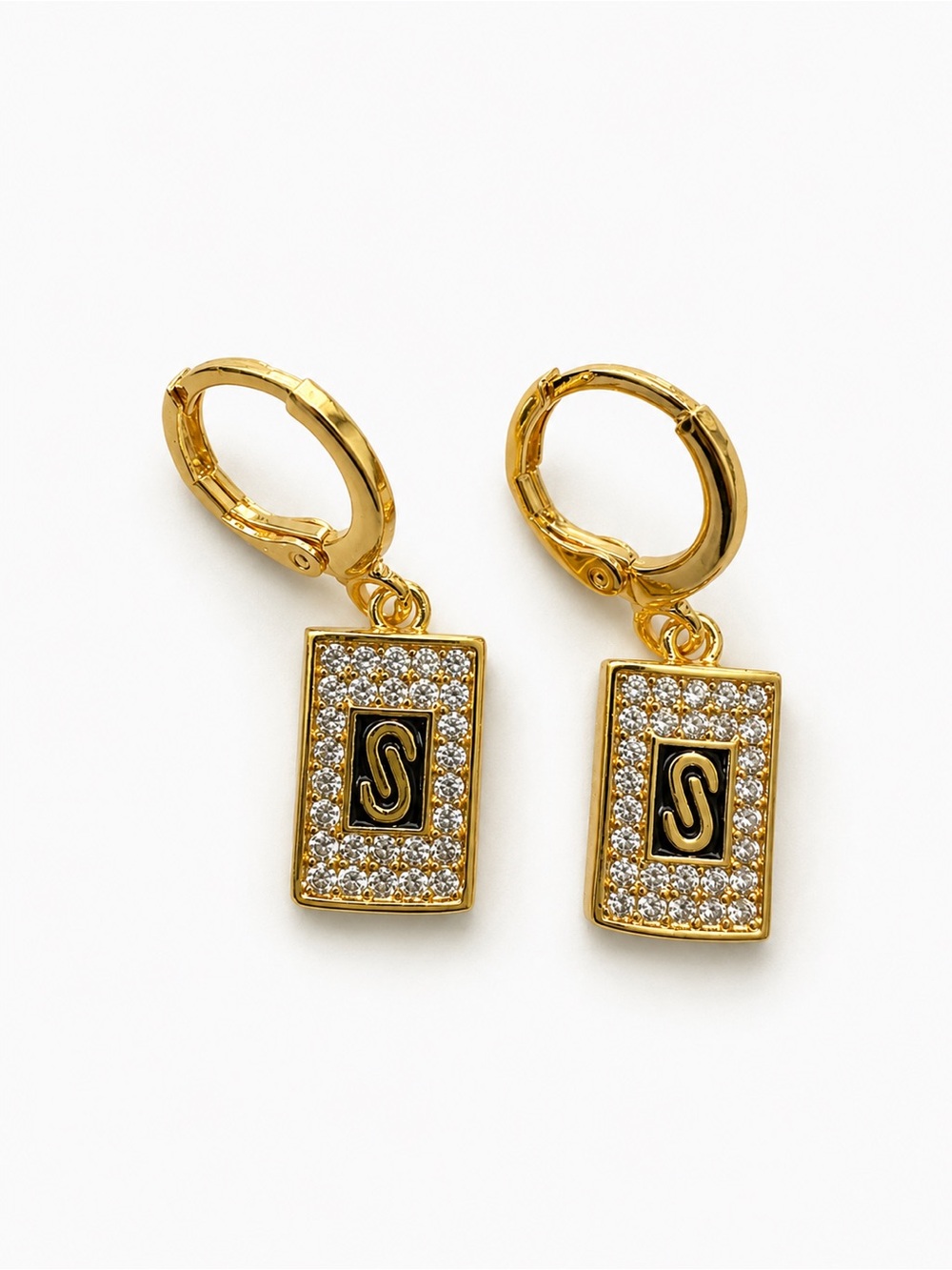 Gold-Tone Pavé CZ Hoop Drop Earrings